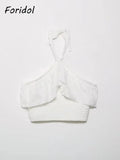 Znbbw Women Yellow Lace Halter Sexy Top Knitted Elastic Ruffles Hollow Out White Crop Top Summer Autumn Cotton Camis 2024