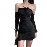 Znbbw Women's Sexy Off Shoulder Bra Slim Fit Dress Black Fashion Sexy Off Shoulder Sleeve Dress