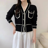 Znbbw niche light familiar knitted cardigan jacket women small fragrant famous lady royal sister design color contrast sweater