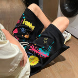 Znbbw Streetwear Pants High Waist Letter Print Pockets Lace Up Knee Length Pant Summer Casual Loose All Match Women Clothing
