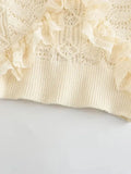 Znbbw TRAF Floral Hollow Out Sleeveless Lace Summer Blouse Women Ladies Basics Tops Female