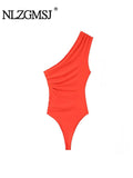 Znbbw TRAF Sexy Style Women One-piece Bodysuits One-Shoulder Slim Jumpsuit Fashion Elegant Women Tops