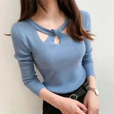 Znbbw Autumn and Winter Women's Slim Stretch Sexy Pullover Hollow Solid Color Sweater Slim Bottoming Shirt Sweater Ladies