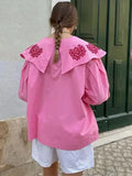 Znbbw Print Doll Collar Shirts Women Casual Loose Single-breasted Long Lantern Sleeve Blouses 2024 Spring Summer Lady Pink Top