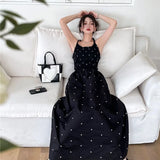 Znbbw Polka Dot Midi Dress Women Summer Sexy Halter Neck Sleeveless Lace Up A Line Dress Feminino Long Beach Vestido Robe