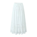 Znbbw Flower Embroidery White Dress Set Women Summer Cotton Skirt Matching Set 2 Pcs Outfits Lace Decor Holiday Beach Dress