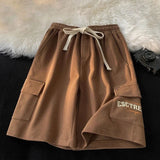 Znbbw Shorts Women Streetwear Wide Leg Shorts Bf Summer Harajuku Drawstring Pockets Baggy Casual Five-Point Sports Short Pants