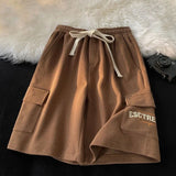 Znbbw Shorts Women Streetwear Wide Leg Shorts Bf Summer Harajuku Drawstring Pockets Baggy Casual Five-Point Sports Short Pants