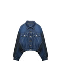 Znbbw TRAF Bomber Denim Jackets for Women Spring Autumn Vintage Chic Long Sleeve Single Breasted Jean Coats Tops Outerwear