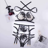 Znbbw Lingeries Lace Underwear 3-Pieces Sensual Erotic Sets Embroidery Transparent Halter Bra Cut Out Panties Intimate Set