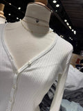 Znbbw White Ribbed Long Sleeve Tees Women Casual Sweet Lace Trim V-neck Cotton Slim T Shirt Casual Simple Summer Cute Tops Y2k