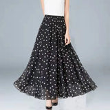 Znbbw Chiffon Skirts Ink Painting Print Spring Summer Floral Long Skirt Elegant Chic A-Line Full Length Skirt Ankle Beach Skirts