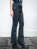 Znbbw Solid Low Rise Flare Pants Autumn Casual Black Cotton Slim Pockets Jeans Women Y2k Streetwear Retro Denim Trousers Chic