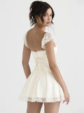 Znbbw Elegant White Lace Strap Mini Dress For Women Fashion Sleeveless Backless Loose Sexy Short Dresses Vestido Clubwear