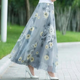 Znbbw Chiffon Skirts Ink Painting Print Spring Summer Floral Long Skirt Elegant Chic A-Line Full Length Skirt Ankle Beach Skirts