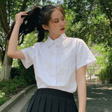 Znbbw Fashion Women White Shirt Korean 100% Cotton Loose Summer Tops College Style Casual All Match Female Shirts New