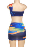 znbbw Summer Sexy Print 2 Two Piece Sets Club Outfit For Women 2023 One Shoulder Crop Top And Skirt Sets New In Matching Sets
