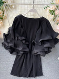 Znbbw Women's Shirt Ins Design Sense Butterfly Sleeve Loose Pleated Chiffon Female Summer Solid Tops New Tide Blouse ML876