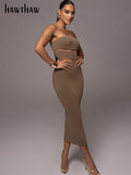 Znbbw Women Fashion Strapless Bodycon Party Club Streetwear Black Midi Dress 2023 Summer Clothes Wholesale Items For Business