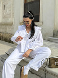 Znbbw White Lapel Lace Up Women Short Shitrs Casual Loose Lantern Sleeve Pleated Blouse 2024 Spring Summer Chic Sweet Soft Top
