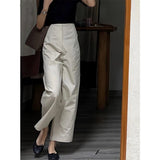 Znbbw Cotton Wide Leg Pants Women Vintage Elegant Solid Straight Suit Trousers Office Lady Korean High Waist Loose Casual Pants