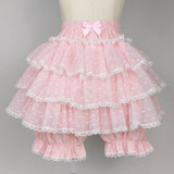 Znbbw Sweet Lace Lolita Shorts Skirts Y2k Japanese Kawaii JK Ruffles Bloomers Women Elastic Waist Safety Short Pants Cutecore