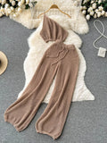 Znbbw Travel Holiday Style Two-piece Set Sexy Sloping Shoulder Vest Suit Summer New Loose Trousers Two-piece Suit Female D1108