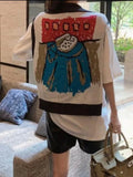 Znbbw New Fashion Knit Shawl Cartoon Jacquard Sleeveless Design Aesthetics Sweater Vest Vintage All Match Loose Women's Clothing