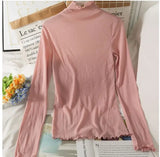 Znbbw T Shirts Women Transparent Tops Long Sleeve Slim Turtleneck Stretchy T-Shirt Autumn Tees