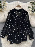 Znbbw Spring Sweet Polka Dot Blouse Western Style Puff Sleeve Age Reduction All-match Chiffon Shirt Tops Female D0353