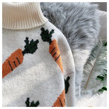 Znbbw Knitted Sweater Women Carrot Pattern Long Sleeve Pullover Loose High-necked Blue Yellow Sweater Autumn Winter 2023
