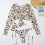 Znbbw Leopard Women's Swimsuit Of 3 Items Halter Micro Bikini Top Separately Print Bathing Suit Brazilian Low Waist Beachwear
