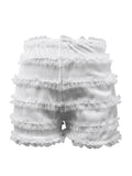 Znbbw Women Spring Summer Lolita Bloomers Ruffle Layered Workout Wear Shorts Elastic Waist Sexy Stitching Lace Pumpkin Pants Shorts