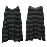 Znbbw Gothic Long Unisex Sweater Summer Women Striped Cool Hollow Out Hole Broken Jumper Loose Rock Thin Dark Streetwear Top