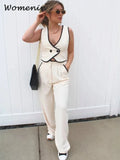 Znbbw Irregular Sleeveless Women Pant Set Fashion V-neck Cross Crop Top High Waist Trouser 2024 Spring Summer Female Streetwear