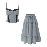Znbbw Plaid Printed Y2K Summer Outfits Set Women Summer Chic Skirt Set Top+skirt Matching Set 2024 Black Party Beach Dress