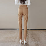 Znbbw Women Harem Pants Spring Autumn Elegant Two Buttons Mid-Waist Formal Office Business Trousers Casual Slim Black Woman Pants