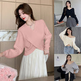 Znbbw Women's long sleeves Knitted Crossover design V-neck Women's sweater