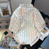 Znbbw Sweet Blouses Short Sleeve Striped Print Aesthetics Shirts Tops Summer Preppy Style All Match Y2k 2000s Girl Clothing