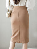 Znbbw Fashion Irregular Straight Skirts Women Elegant Pearls Beading High Waist Casual Midi Skirt Office Lady Wrap Hip Skirts