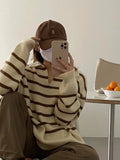 Znbbw retro casual striped pullover sweater knitted pullover women autumn and winter new loose long sleeve wind top women