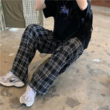 Znbbw Men Pants Black Women Plaid Trousers Casual Oversize Loose Wide Leg Trouser Harajuku Hip-hop All-match Streetwear S-4XL
