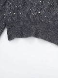 Znbbw Women Knit Pullover Silver Thread Long Sleeved O Neck Blouse Loose Sweater Top Female