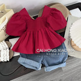 Znbbw Girls Clothes Set New Fashion Girls Baby Short Sleeve Top Jeans Two Piece Spring Summer Children's Clothing Set