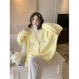 Znbbw 3D Flowers Knitted Cardigan Women Kawaii Bow V Neck Sweater Coat Korean Cute Oversized Knitwear Streetwear Casual Jumper