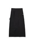 Znbbw TRAF Women Fashion With Pockets Dark Green Front Slit Midi Skirts Vintage High Waist Female Chic Lady Long Skirt
