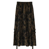 Znbbw Women's Fashion Vintage Skirts High Waist Tie Dye Tassel Pleated Forked Casual Loose Skirt Chinese Style All Match Clothing Y2k