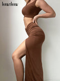 Znbbw Women Fashion Crop Tank Tops Split Long Skirt Two Piece Set Suit Outfit 2023 Summer Clothes Wholesale Items For Business