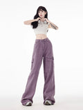 Znbbw Women's Vintage Purple Jeans Baggy High Waist Denim Trouser Korean 90s 2000s Y2k Punk Harajuku Aesthetic Wide Leg Pants Clothes