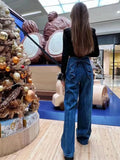 Znbbw Design Jeans Bow Patchwork Solid Color High Waist Casual Loose Pantalones De Mujer Spring Autumn All Match Clothing 2024